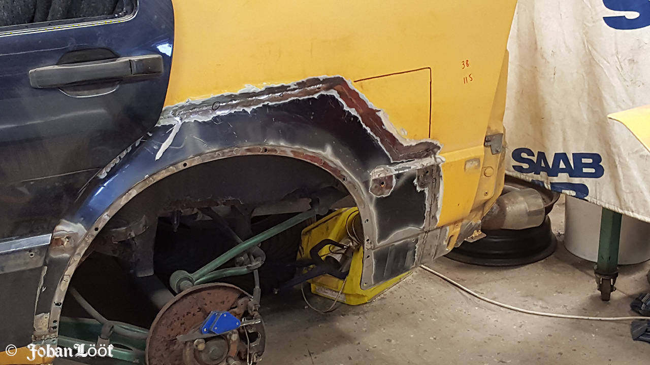 Rust repair Saab 9000 wheel well